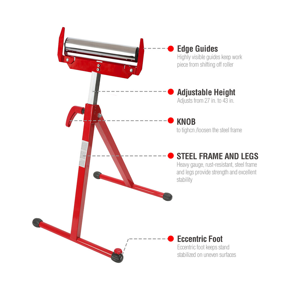 WORKPRO Heavy Duty Height Adjustable Folding Roller Stand w/250 LB Load Capacity