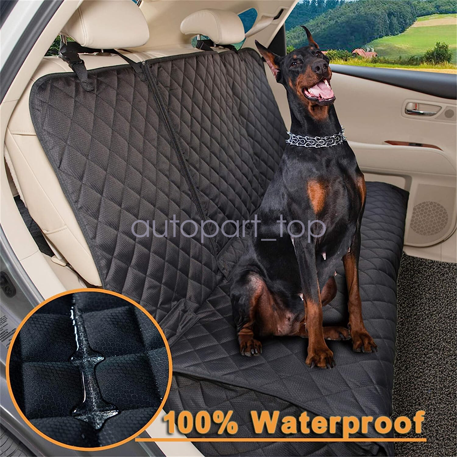 Seat Cover Rear Back Car Pet Dog Travel Waterproof Bench Protector Luxury -Black