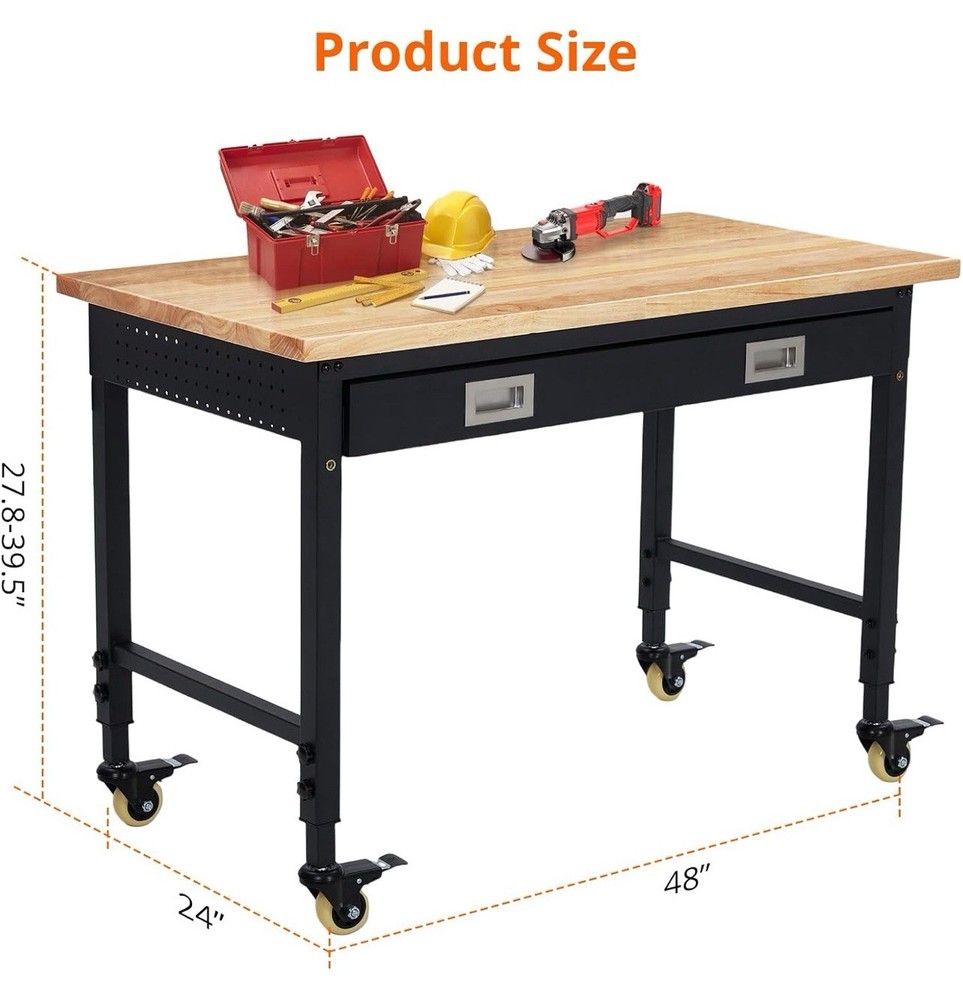 48” Adjustable Workbench，Heavy Duty Wood Work Bench 2000 Lbs Load Capacity,Work