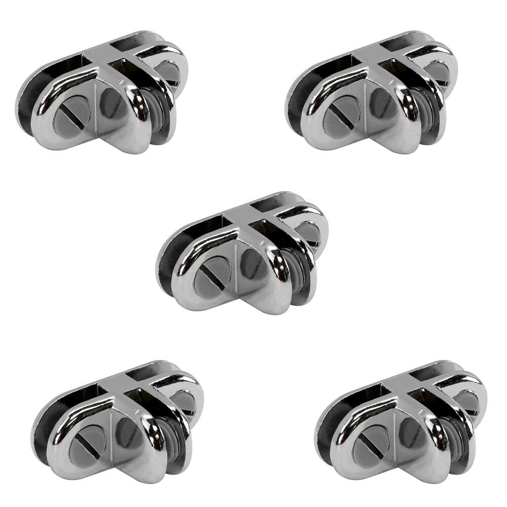 5 Pc Chrome 3 Way Glass 3/16'' Use Cubic Cubbie Connector Clip Tempered Glass