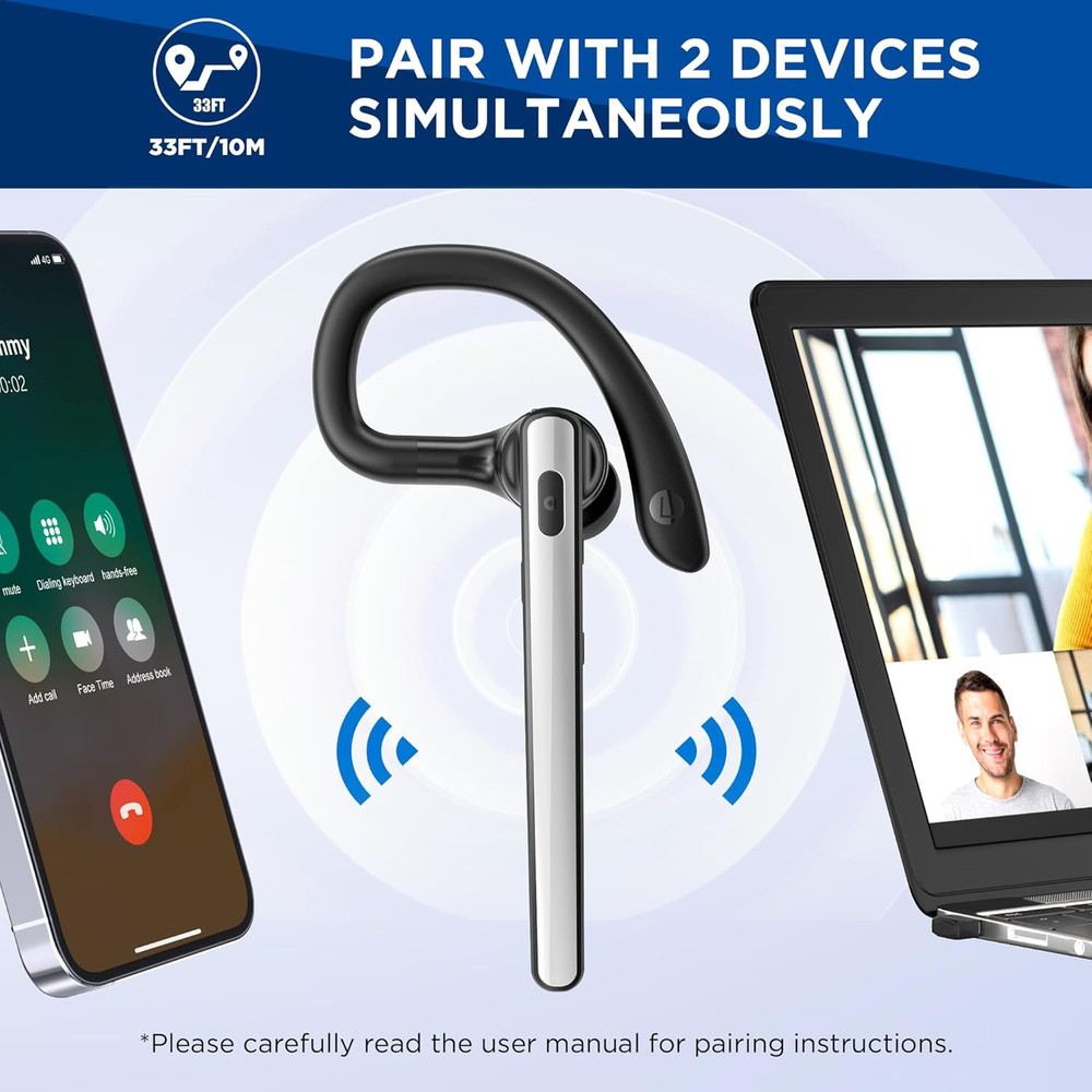 Bluetooth Headset V5.3, Wireless Bluetooth Earpiece with 600Mah Charging Case, 1