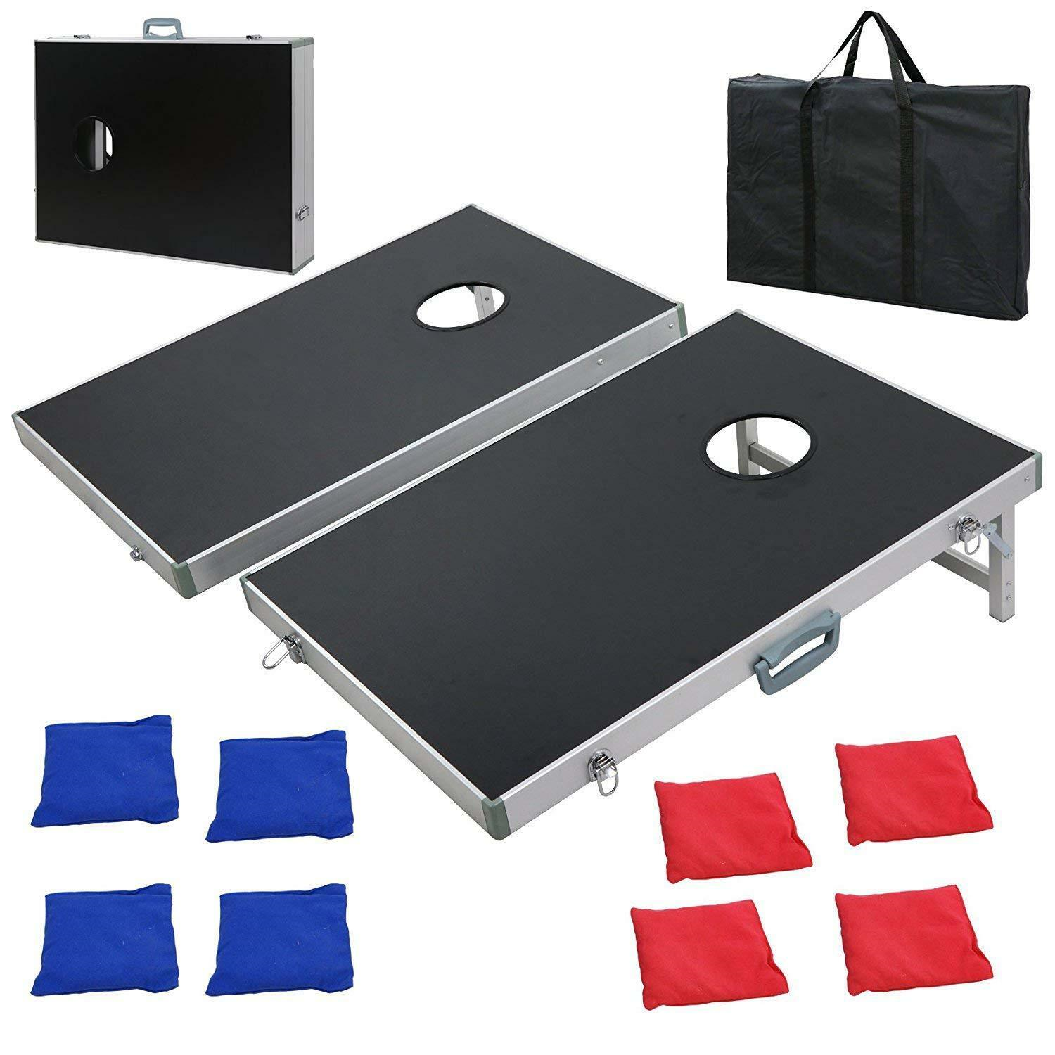Foldable Cornhole Bean Bag Toss Game Set Regulation Size Aluminum Frame W/8 Bags