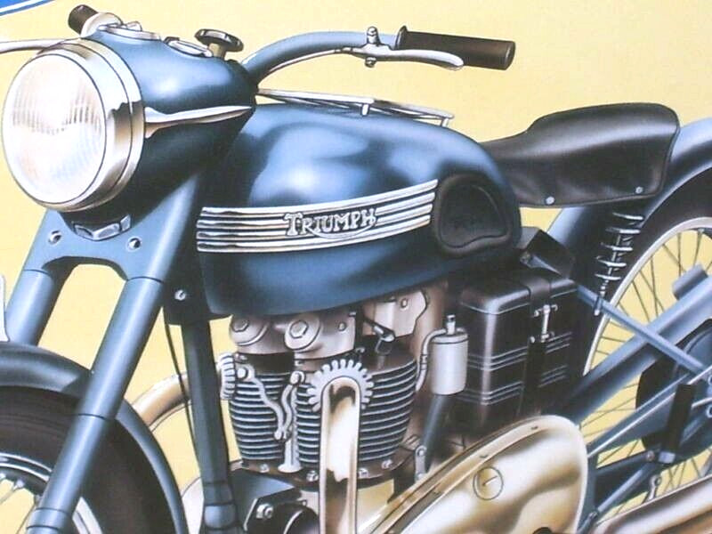 TRIUMPH - 650 Motor --OLD SIGN -Date1993 -SHOWS DETAIL of 1950 Bike / Motorcycle