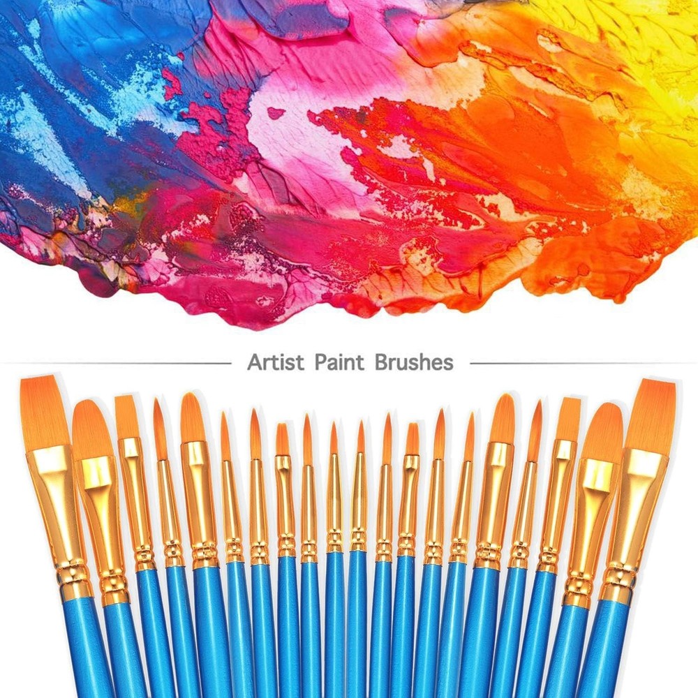 20-Piece Round-Pointed Nylon Paint Brush Set - Versatile Art Essentials