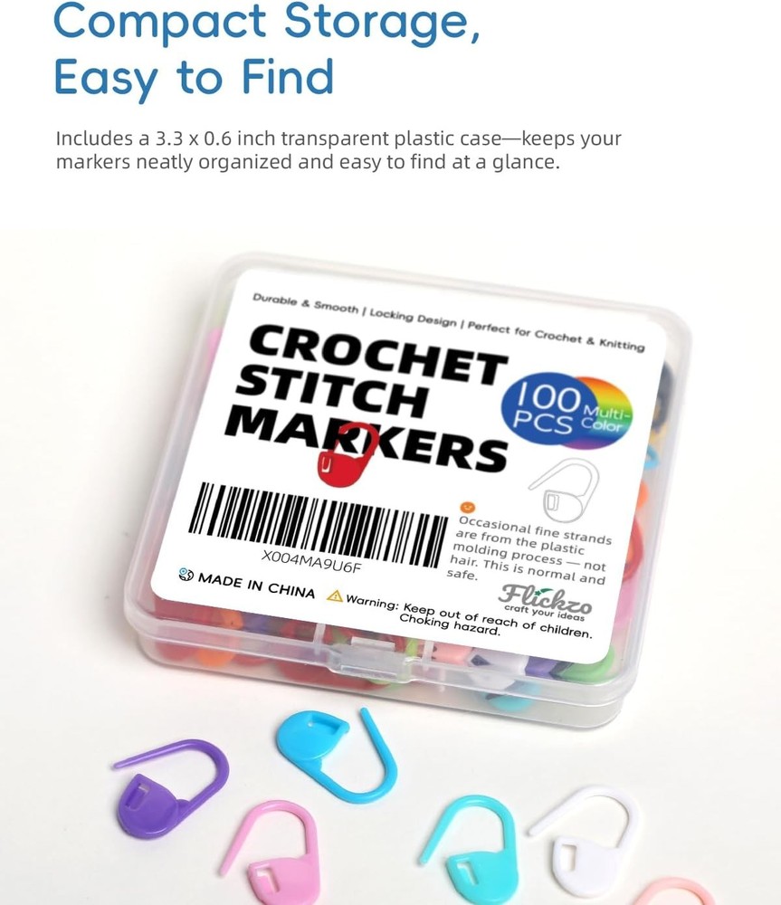 100PCS Crochet Stitch Markers by Flickzo – Locking Multicolor