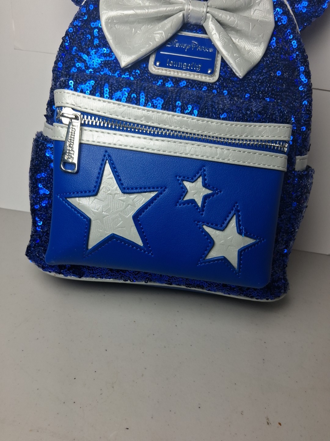 Wishes Come True Blue Sequin Minnie Mouse Bow Loungefly Backpack Disney NWT