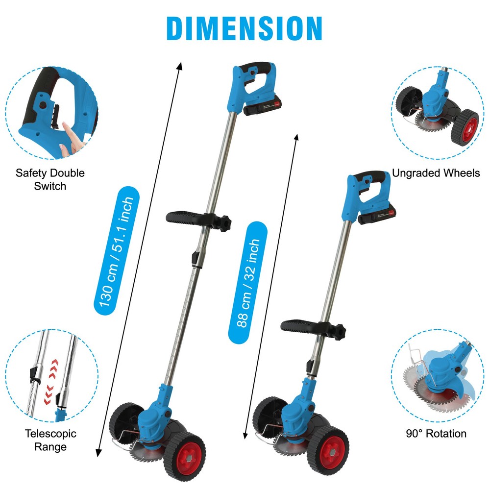 Wireless Cordless Grass String Trimmer Lawn Edger Weed Wacker Cutter + 2 Battery