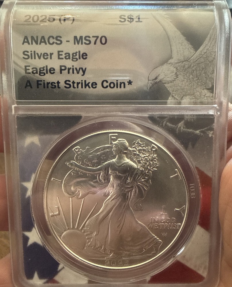 2025 P SILVER EAGLE, FIRST STRIKE, EAGLE PRIVY,MS-70