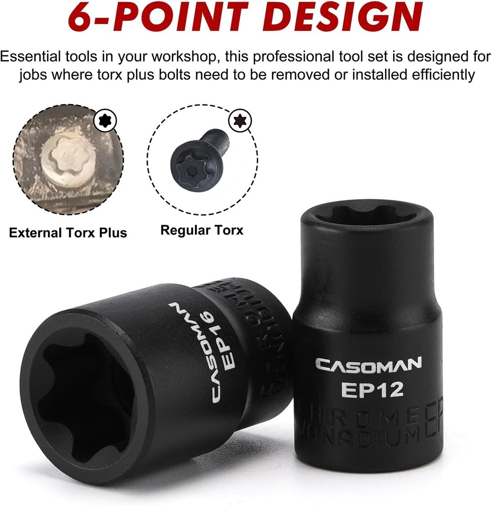 CASOMAN 19PCS External Torx Plus Socket Set, 6 & 5 Point EP Sockets