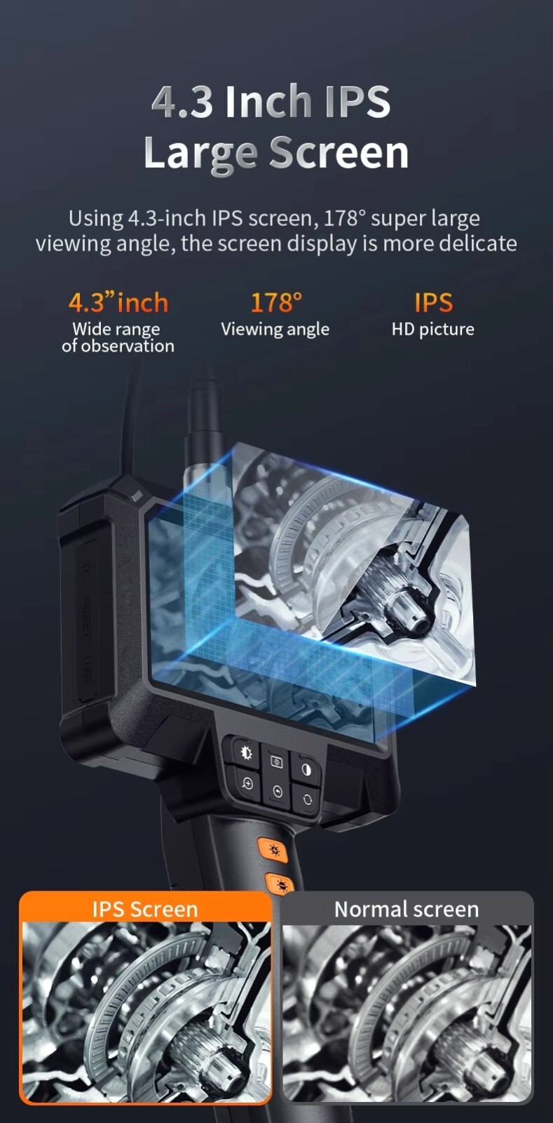 4.3" IPS 1080P HD Screen Handheld Industrial 5m Endoscope Camera Pipe Waterproof