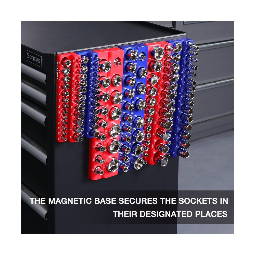 WORKPRO Magnetic Socket Organizer Set, 6-Piece Socket Holder Set Includes 1/4...
