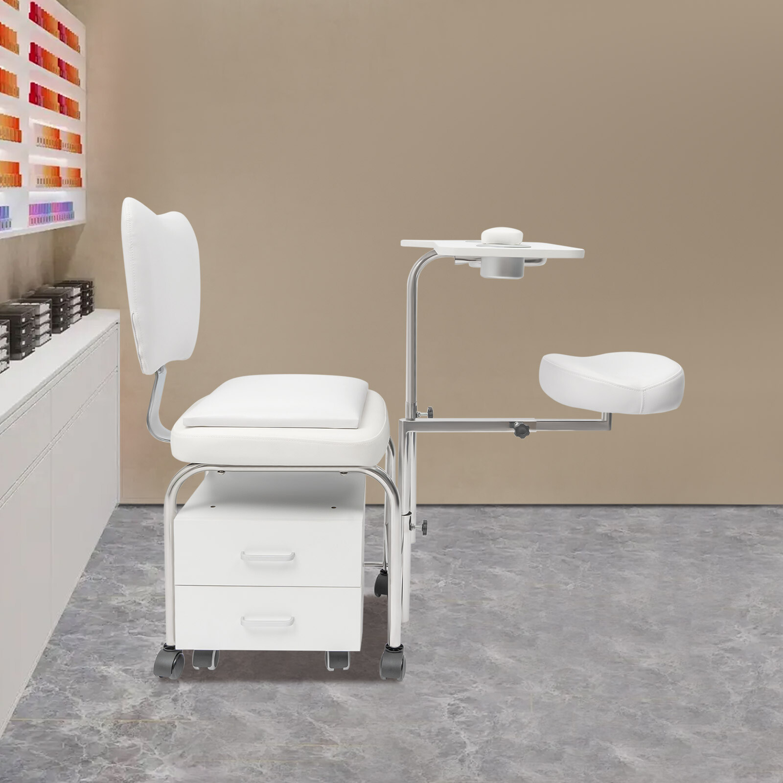 Manicure Pedicure Chair Nail Table Trolley, Adjustable Nail Desk Workstation