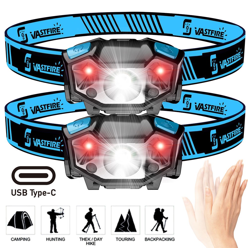 2X Mini LED Work Light Headlamp Wave Sensor Head Lamp USB Rechargeable Red Light