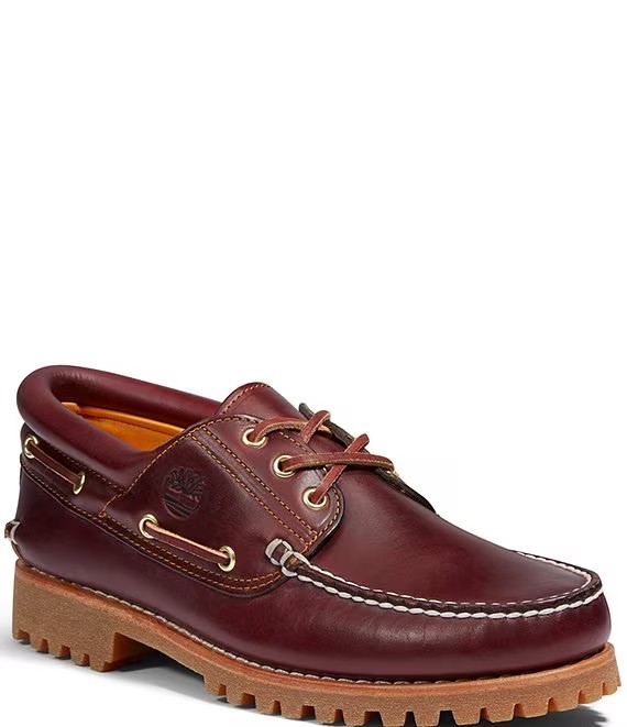 Timberland Men's 3-Eye Lug Handsewn Leather Boat Shoes, Burgundy Color