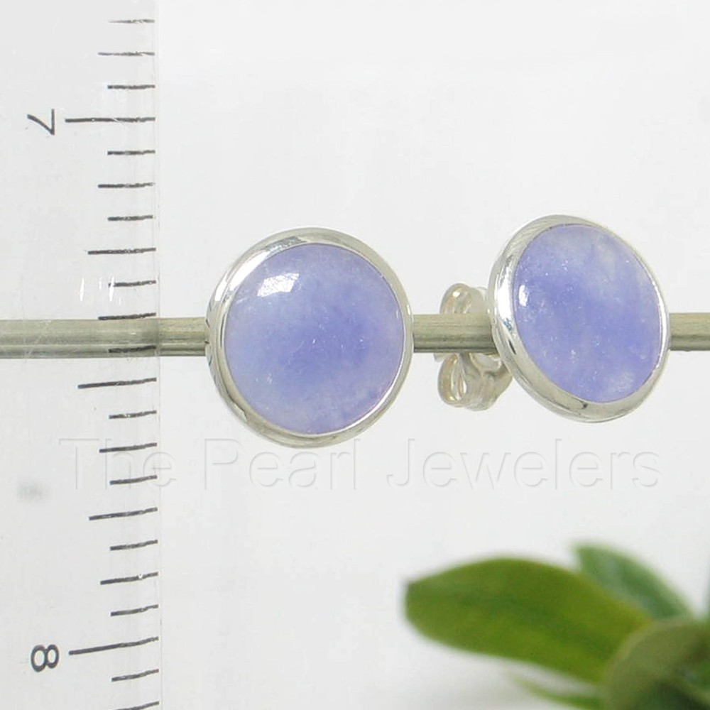 Solid Sterling Silver 925 Lavender Jade Dome Tablet Stud Earrings