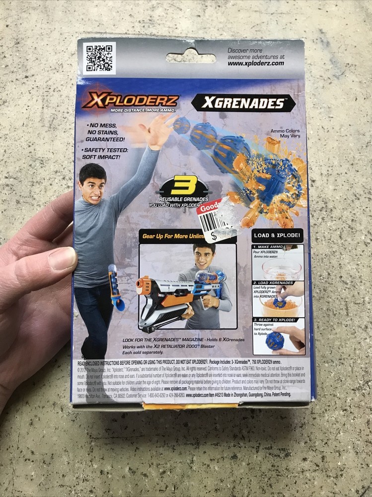 Xploderz Xgrenades 3 Pack Of Reusable Grenades Unopened with 750 xploderz rounds