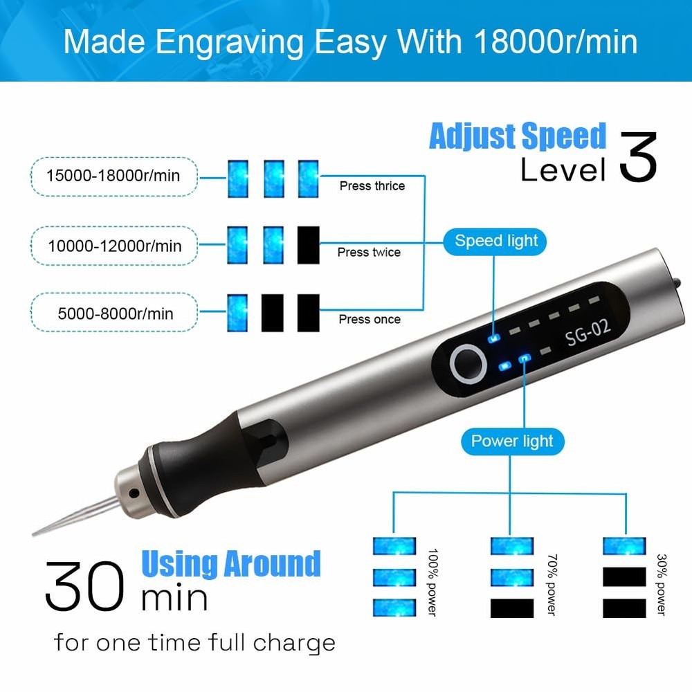 USB Rechargable Engraving Machines Pen with 35bits,Mini Small, Silver