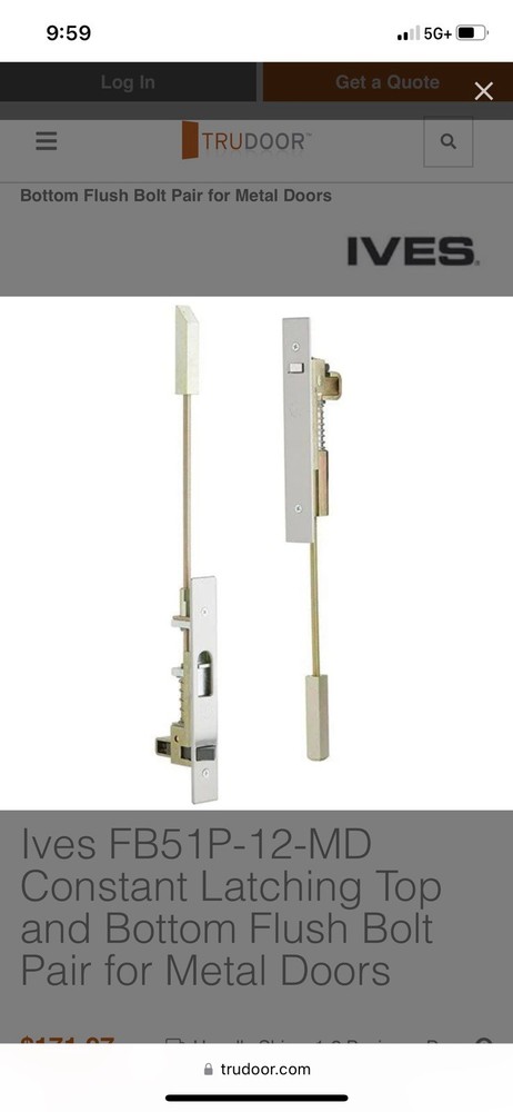 IVES FB51P-12-MD, US32D Latching and Automatic Flush Bolt