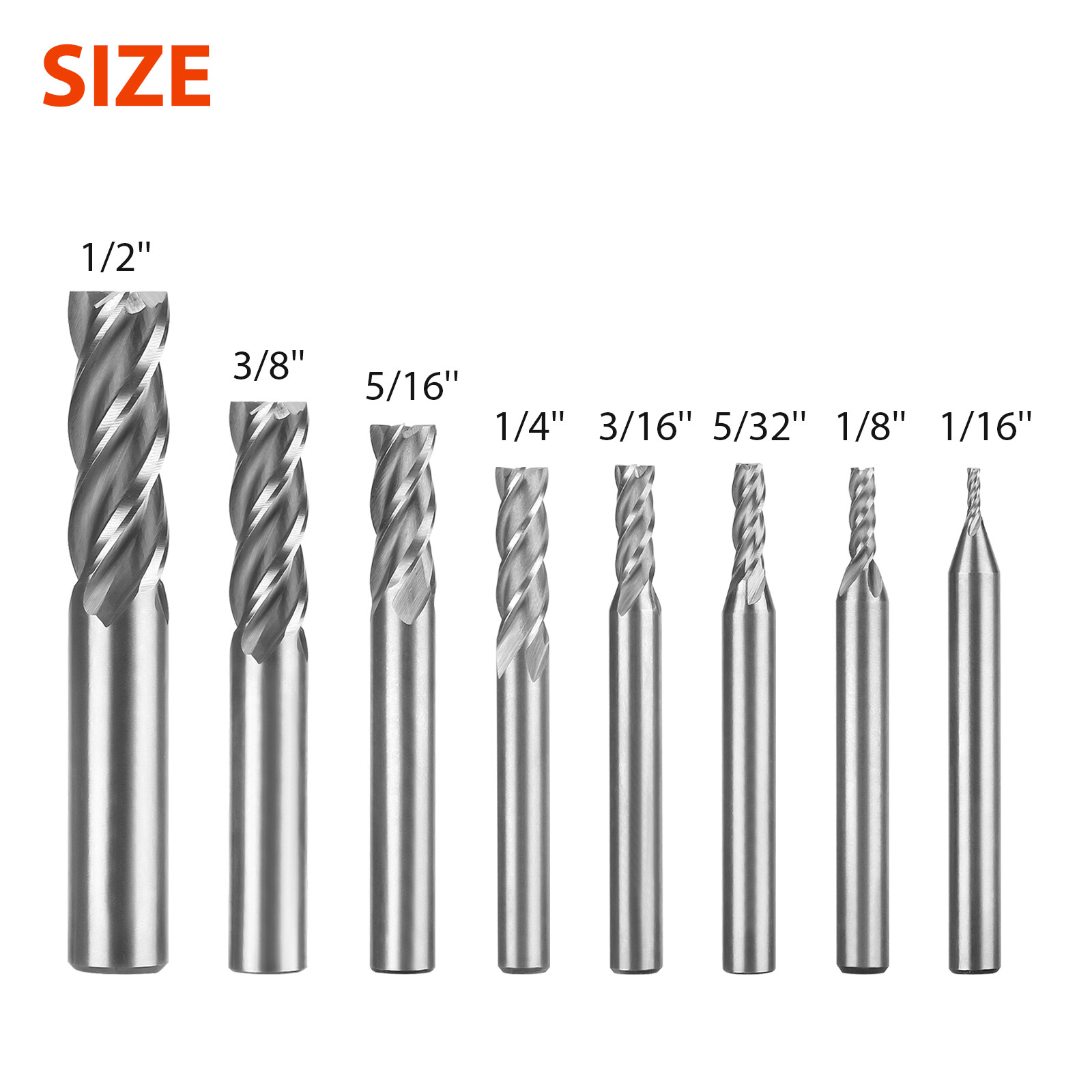 8Pcs 4 Flute Solid End Milling Cutter Drills Bits 1/16"-1/2" HSS Slot Tool Set