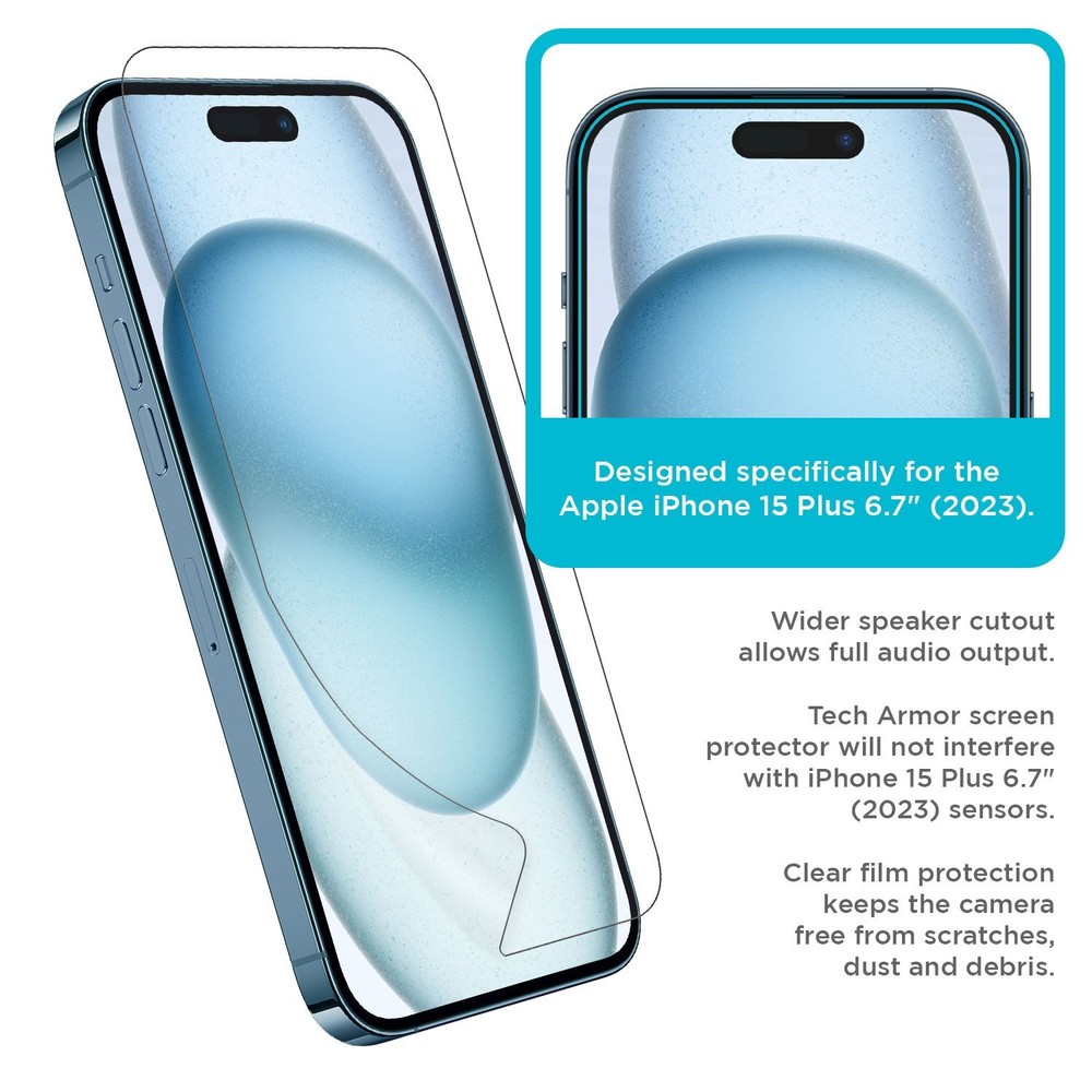 Tech Armor HD Film Screen Protector For iPhone 15 Plus 6.7 Inch - 4 Pack