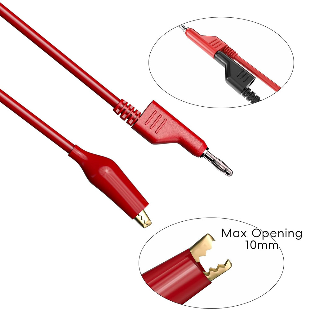 2PCS Stackabe Banana Plug to Alligator Clips Test Leads Soft Flexible E
