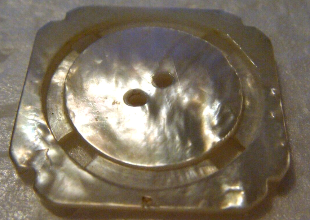 Antique button large square design pierced iridescent color 2 hole flat button