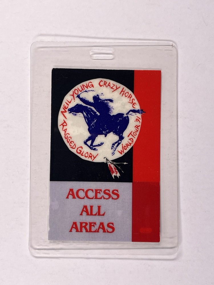 Neil Young & Crazy Horse Laminate Ticket Pass Ragged Glory World Tour c. 1991