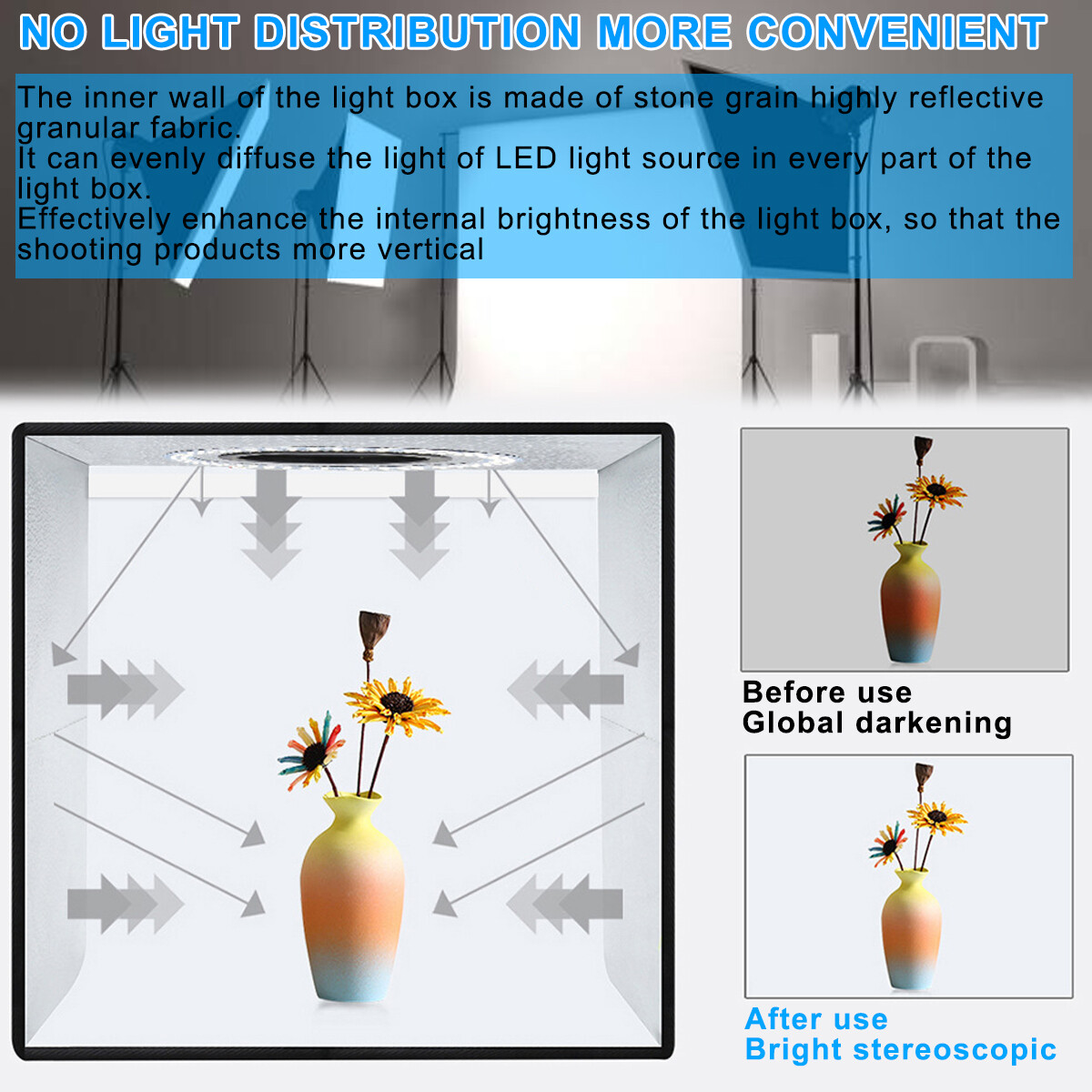 12" Large LED Light Box Photo Tent Dimmable Photography Studio Shooting Backdrop