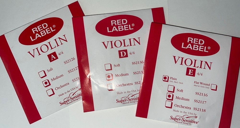 Red Label Super Sensitive Violin Strings Medium E Ss2117, D Ss2137, A Ss2127