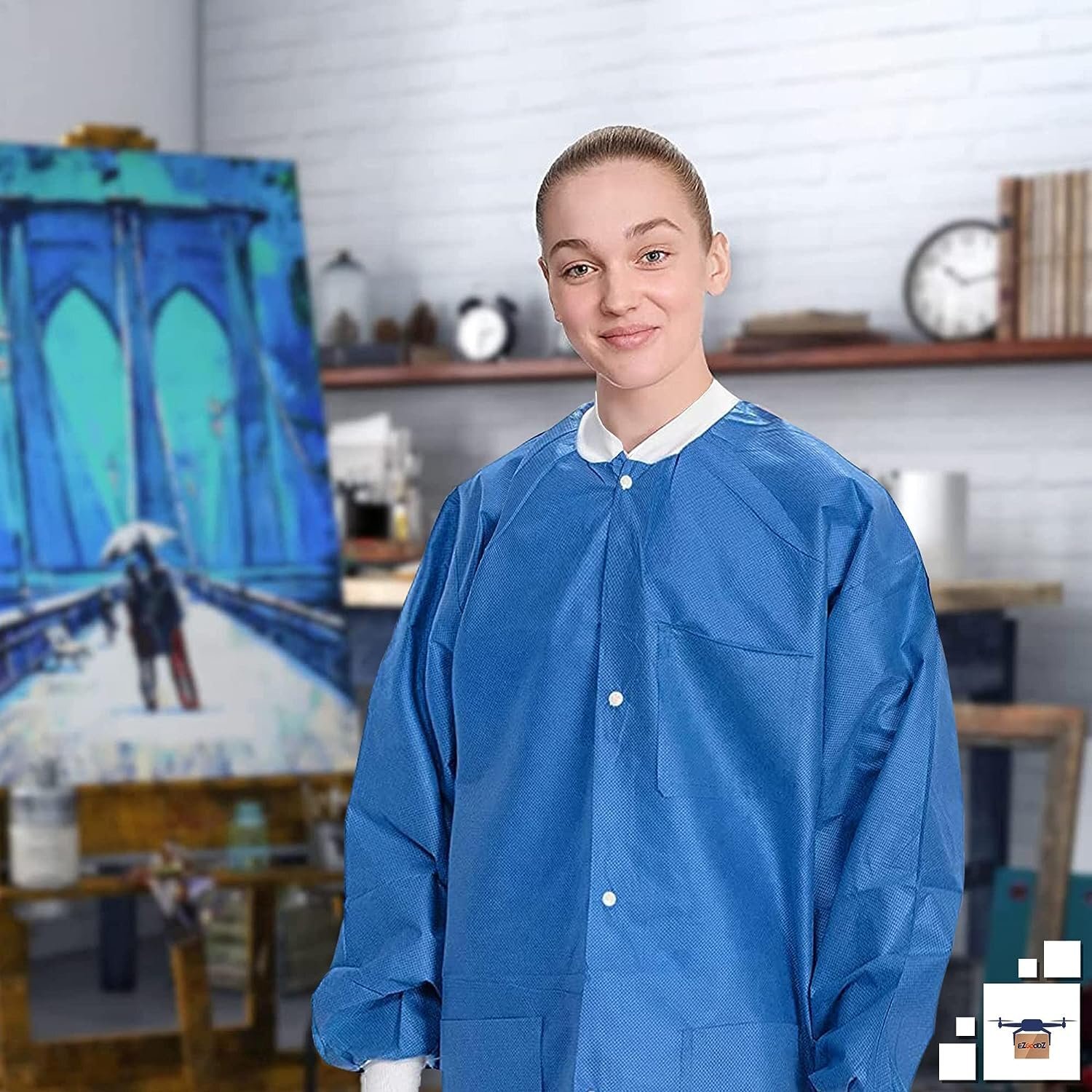 Disposable Lab Coats 38" Long 100ct Blue Adult Work Gowns Medium SMS 40 gsm PPE