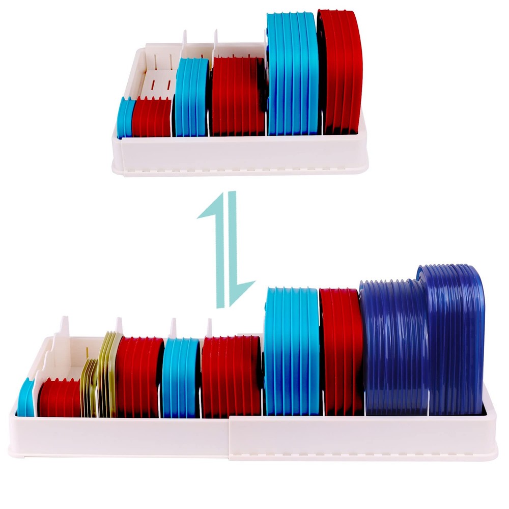 Expandable Food Storage Container Lid Organizer, Includes 8 Adjustable Divide...