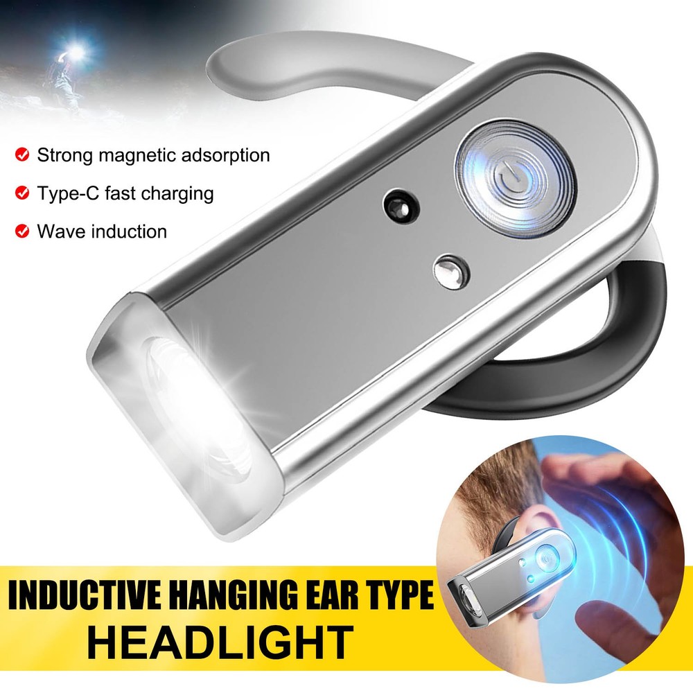 Bright LED Ear Strap Headlamp USB Rechargeable Motion Sensor Magnetic Headlight