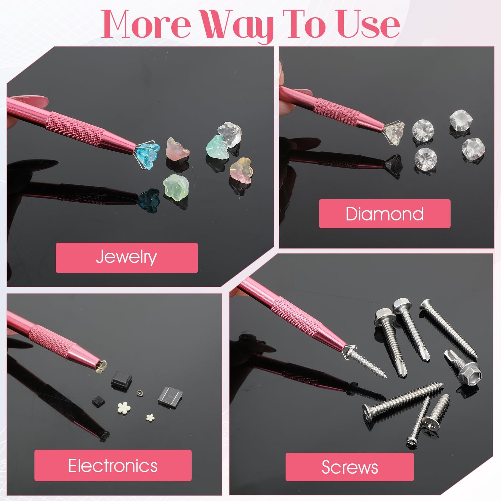 YBEATY 4 Pcs Jeweler's Pick Up Tool Stainless 2.4 × 0.31 × 0.31, Pink, Silver