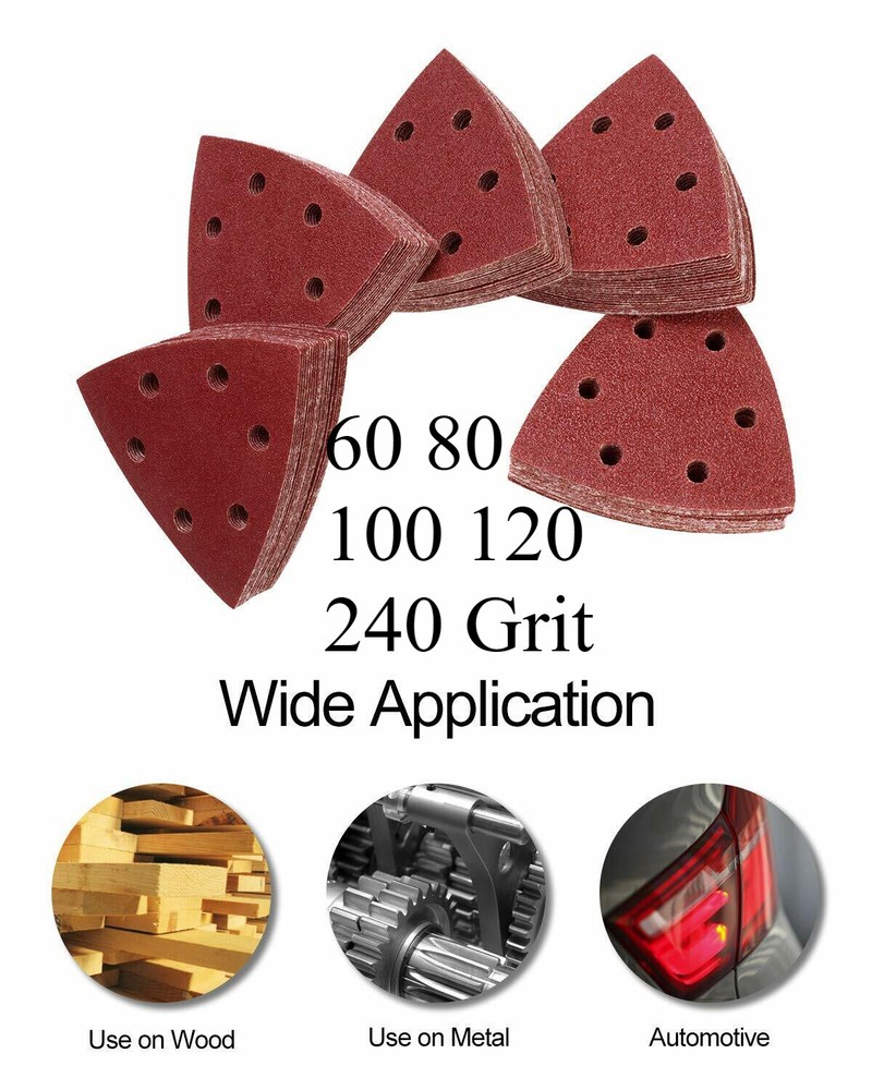 200PCS Triangle Sanding Pads for Oscillating Multi-Tool Hook Loop Sandpaper Disc