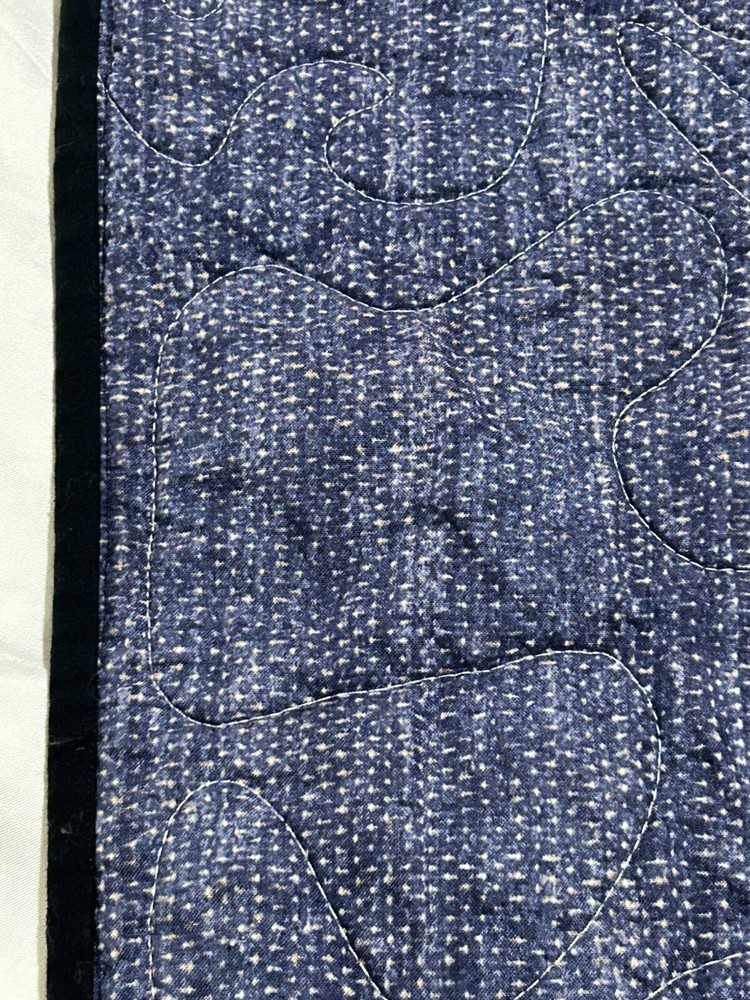 Handmade Patchwork Quilt Throw 47”x36” blue with space/rocket ships