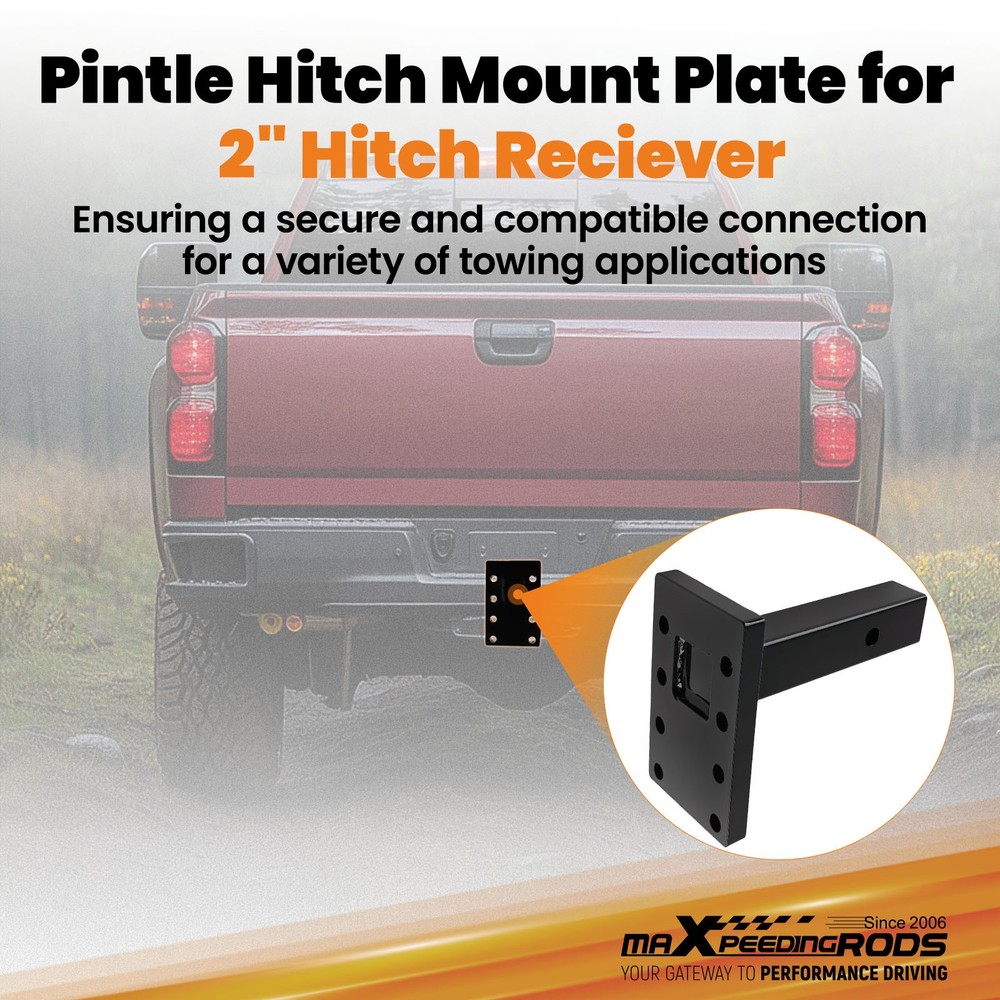 3 Position Pintle Hitch Bracket Adapter for 2" Receiver Adjustable 20000 lbs