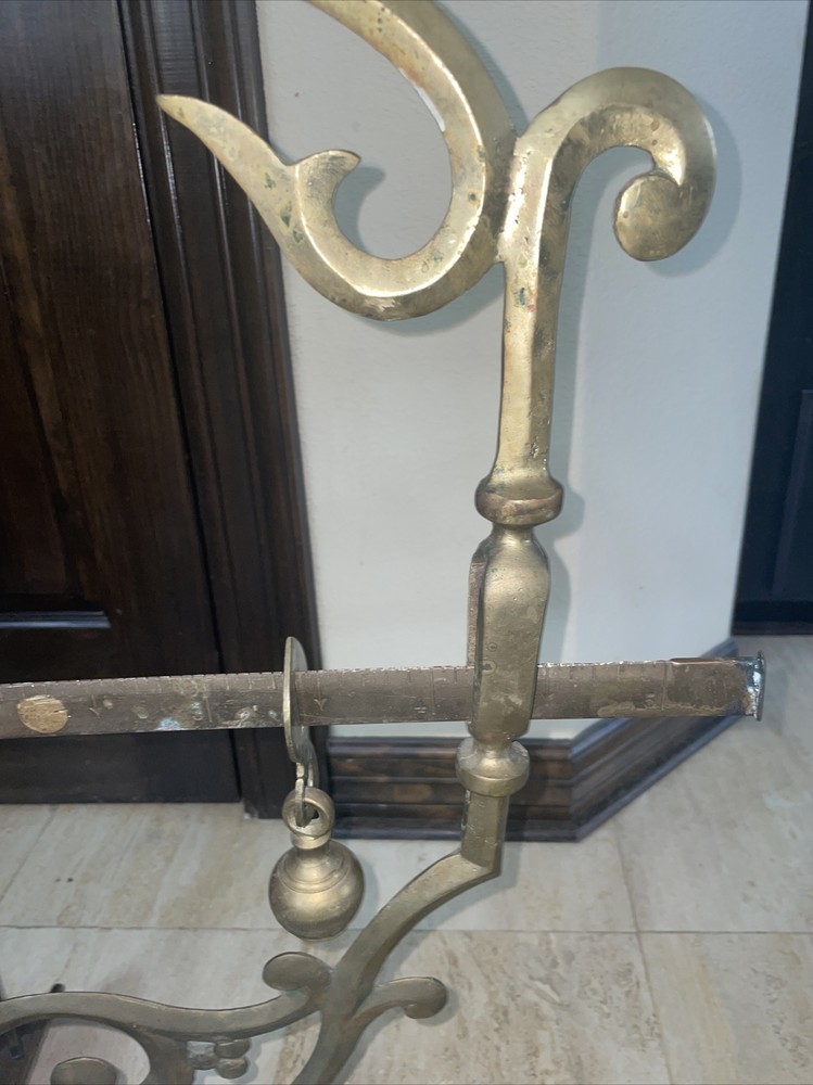 Rare Antique Cast Brass Scale With Stone Base