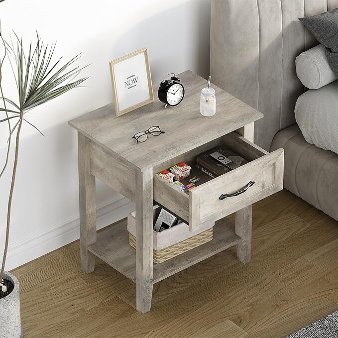 Nightstand Modern Grey End Table Side Table with Storage Drawer for Bedroom