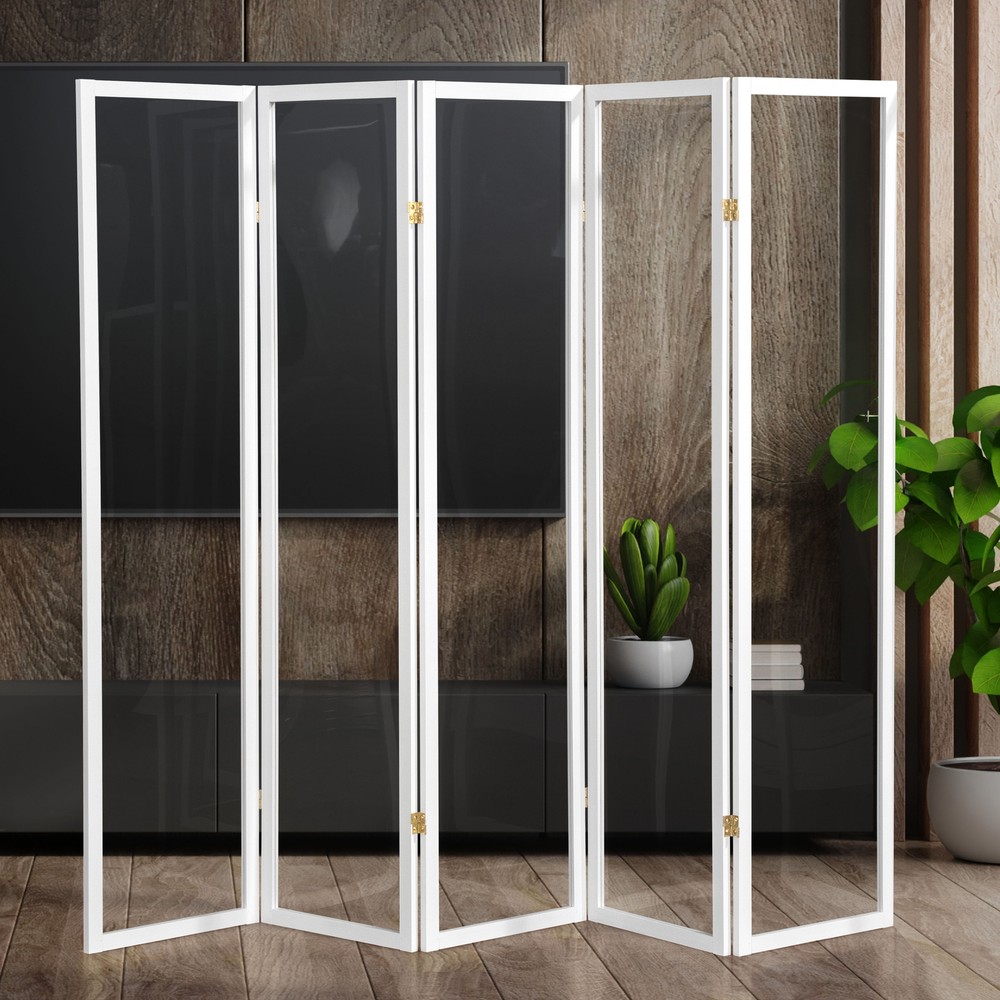 6 ft. Tall Clear Plastic Partition White 5 Panel