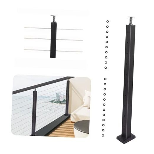 36" Drilled Cable Railing Post Stainless Steel Adjustable Level Post 1 black