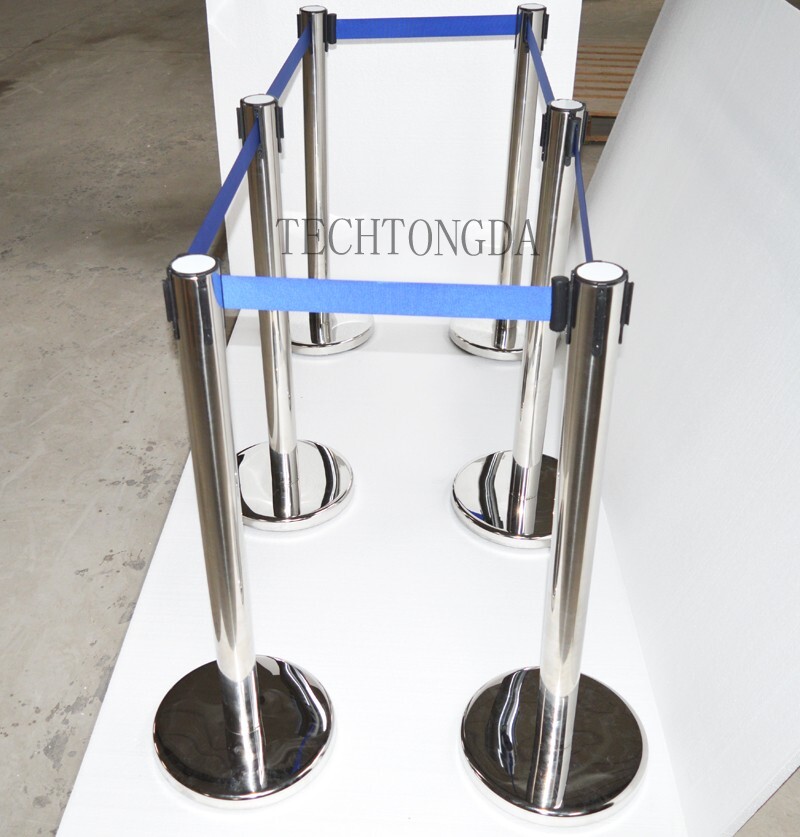 6PCS Stanchions Post Queue Crowd Control Barrier Retractable Belt