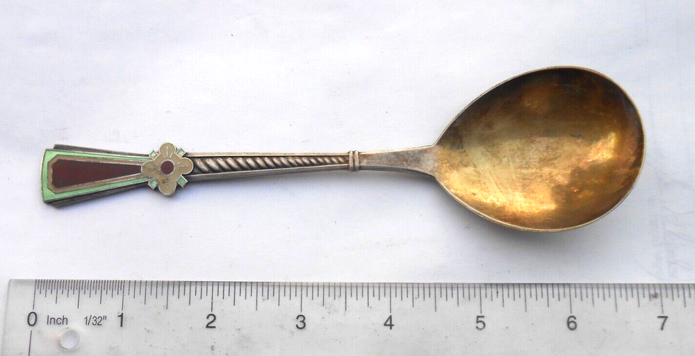 Vintage Russian Silver Enamel Spoon