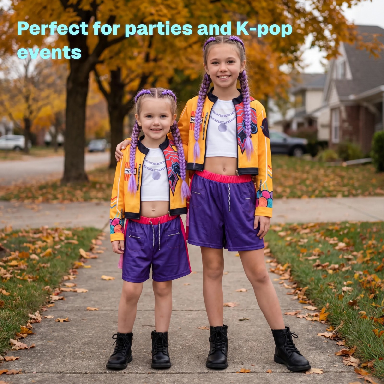 Girls K-Pop Demon Hunter Costume 3PCS | Rumi Anime Style Pajamas Set Halloween