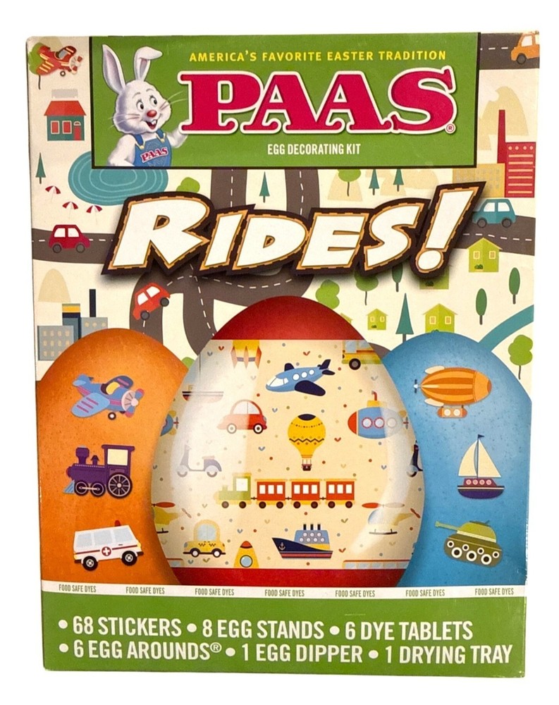 PAAS Easter Egg Decorating Kit RIDES Includes Stickers + Stands + Dye Tablets +