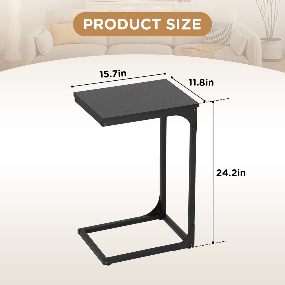 C Shaped End Table with Adjustable Feet, Small Side Table for Couch, Sofa Table