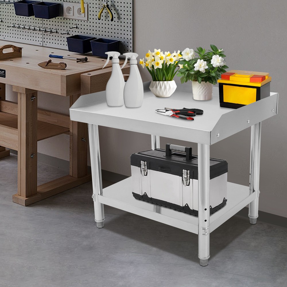 Adjustable Stainless Steel Work Table with Double-Tier Design for Versatile Use