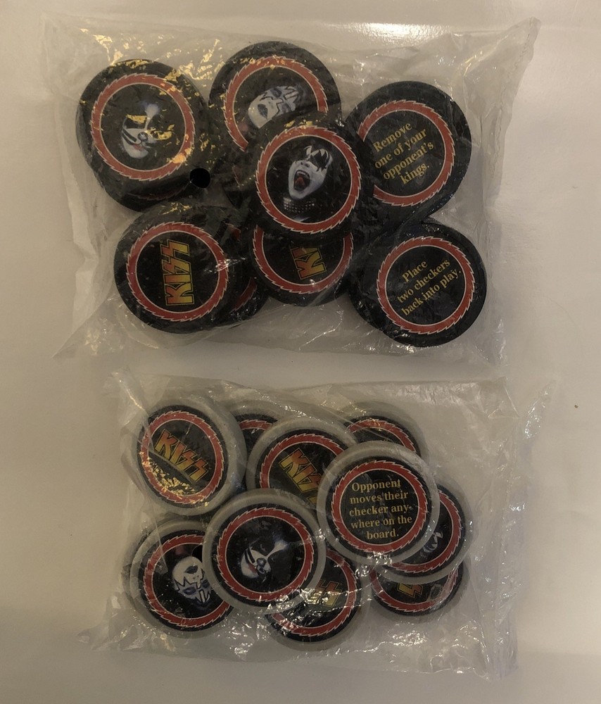 KISS Checkers Game Pieces Grey & Black Sets In Sealed Packages VTG Game Parts