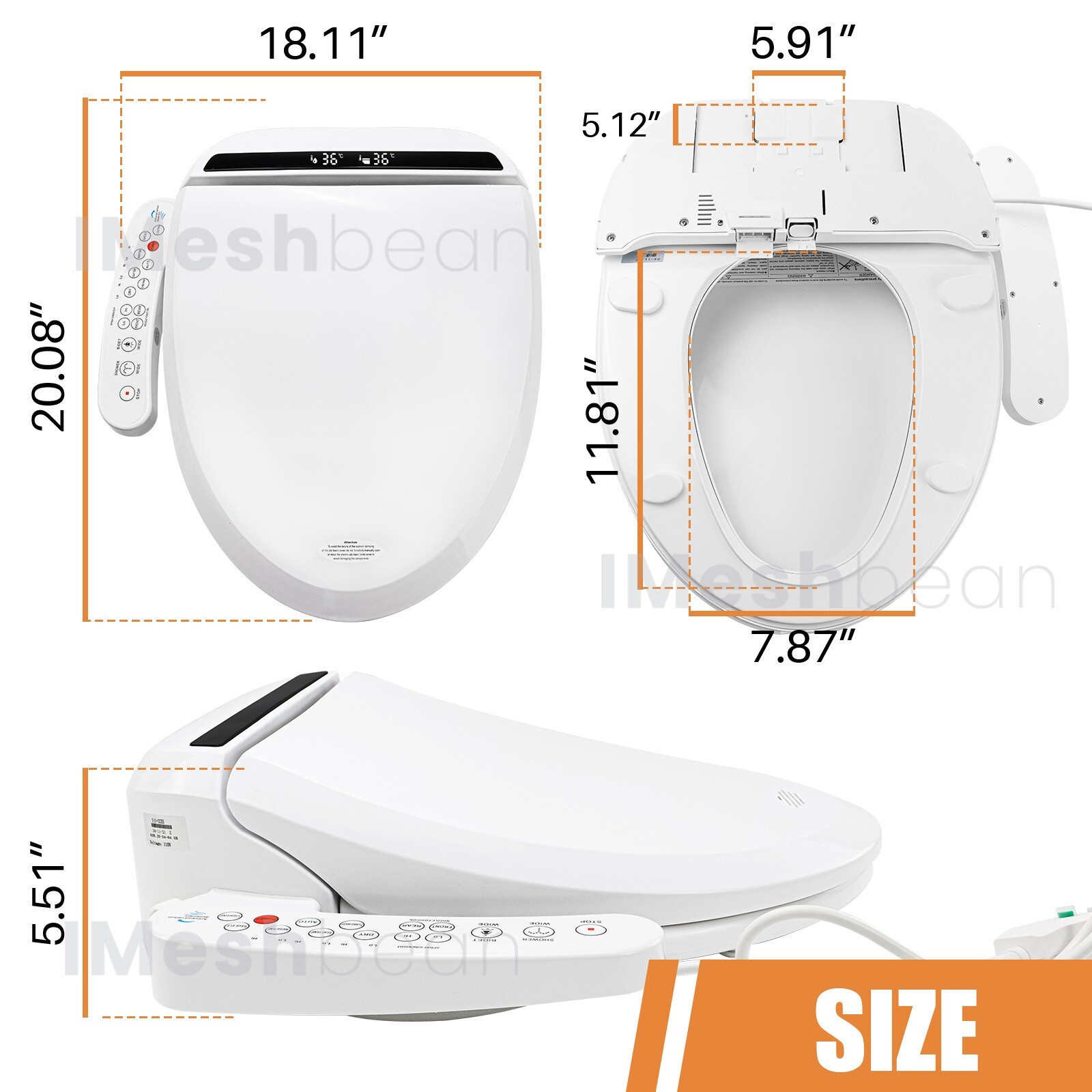 Smart Electric Bidet Toilet Heated Seat Elongated LCD Auto Flush Dry Night Light