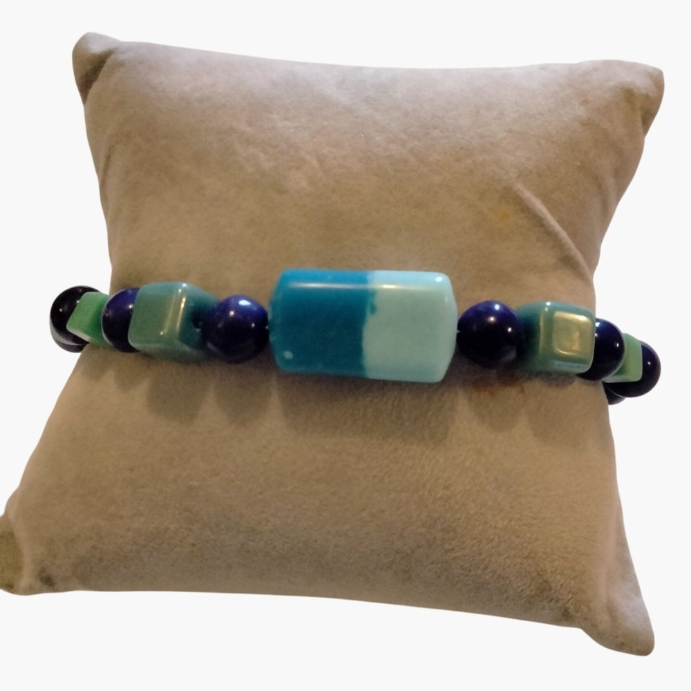 Beaded Bracelet Blue Green Handmade