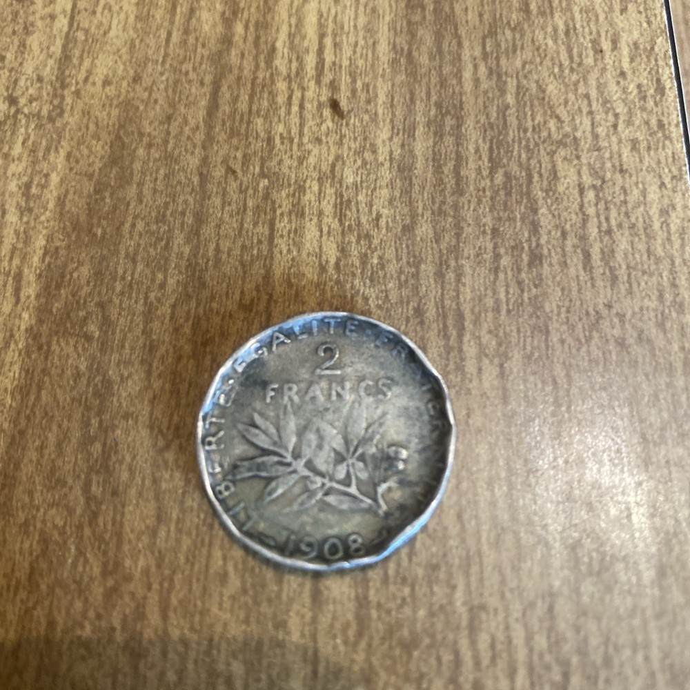 1908 2 Franc Silver Coin As Is